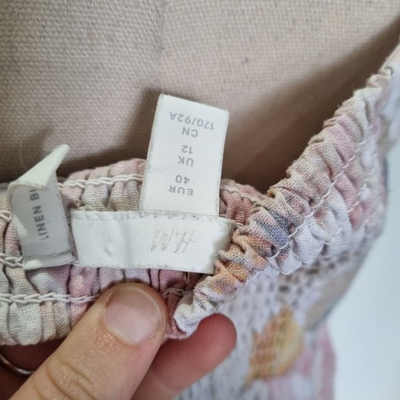 H&M Mulitcolour Floral Linen Blend A-Line Midi Dress Size 12 - Picture 6 of 8